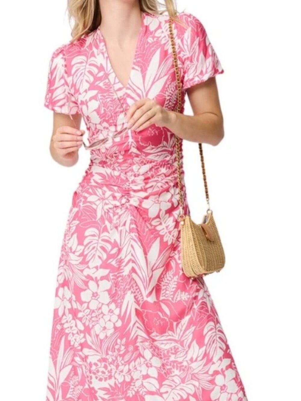 NWT J McLaughlin Silk Blend Pink/White Bay Isle Fernanda Dress. Size 14